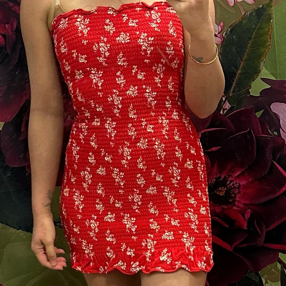 Reformation Strapless Tube Red Floral Mini Dress XS